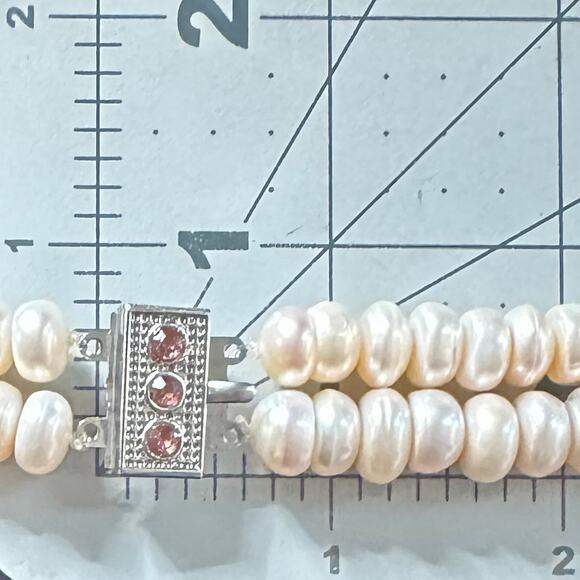 Double 2 two strand pink real freshwater button pearls beads beaded necklace - Picture 9 of 9